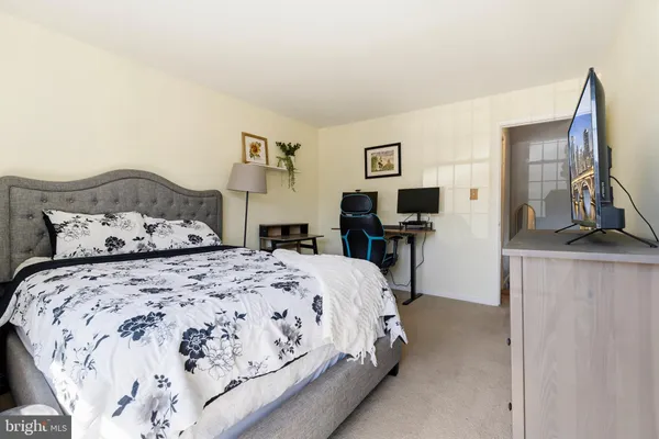 a bed room with a bed and a television