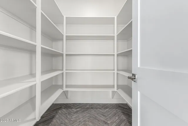 a view of a room with shelves