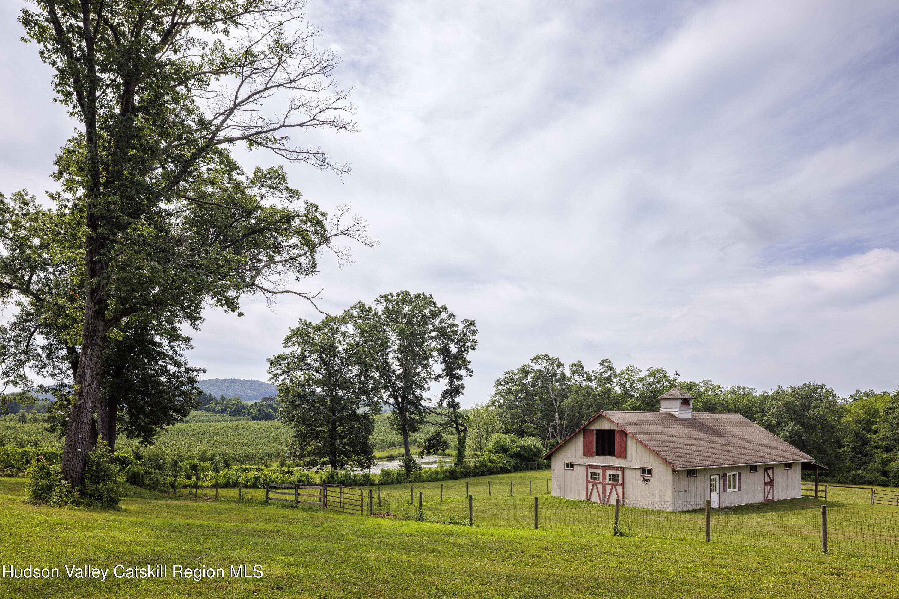 a aerial view of a house with a big yard and large trees