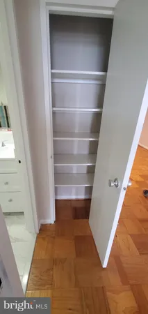 a view of walk in closet with empty racks