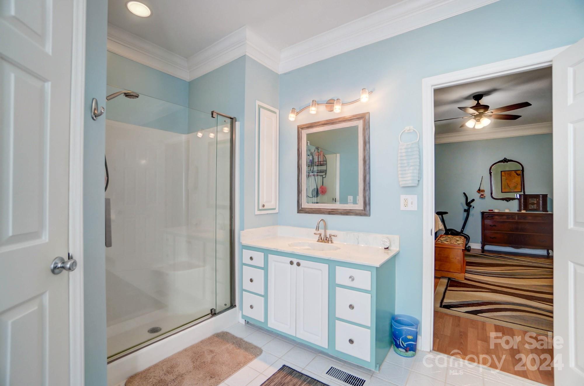 8387 Fairfield Forest Road Denver, NC 28037 - Photo 24 of 38 a en suite bathroom with a sink a mirror and shower