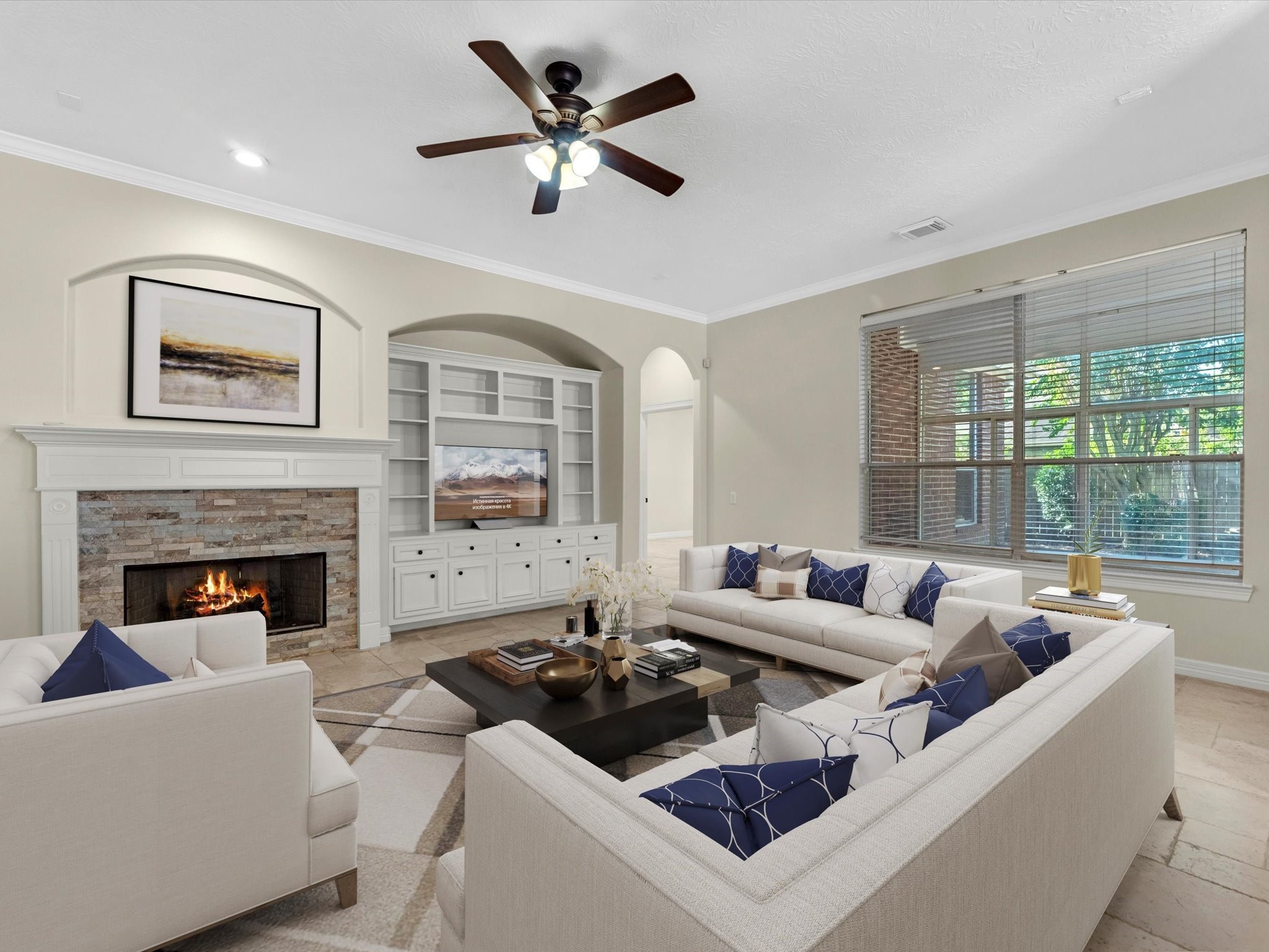 31 Tarrytown Way Conroe, TX 77384 - Photo 8 of 41 a living room with furniture and a fireplace