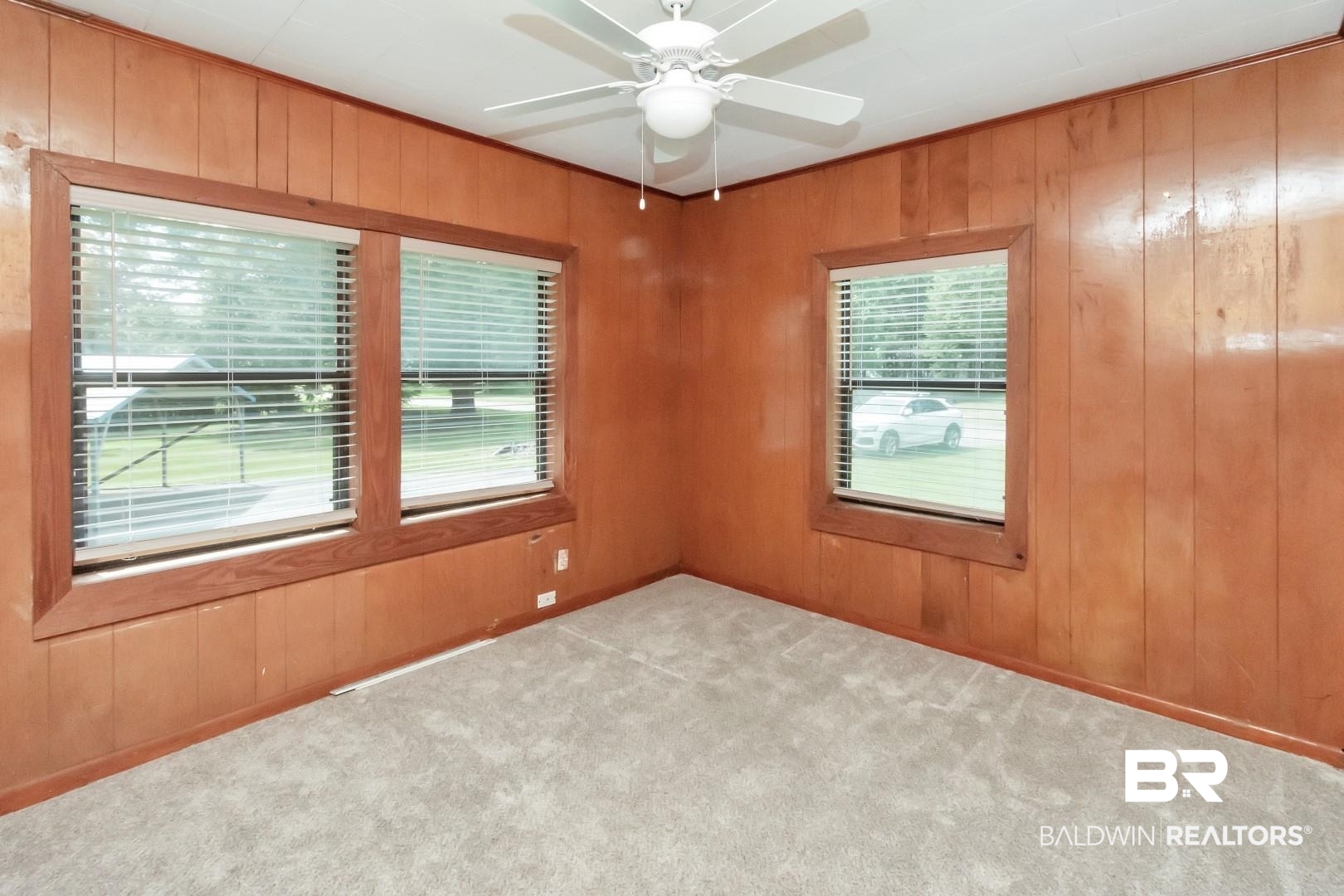12751 Zanzibar Road Grand Bay, AL 36541 - Photo 16 of 30 Spare room with plenty of natural light, wood walls, carpet, and ceiling fan