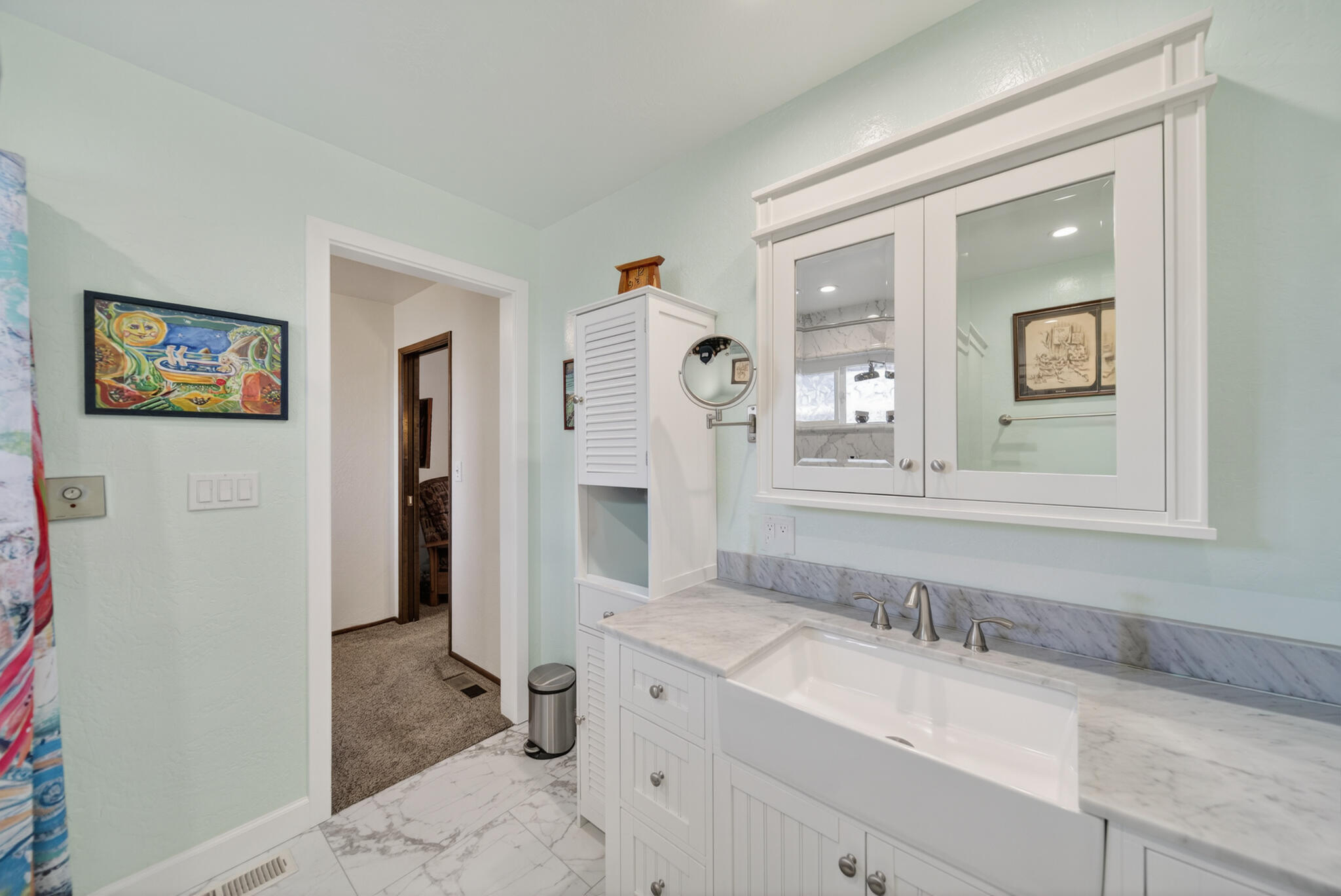 3605 Tamarack Drive Redding, CA 96003 - Photo 21 of 49 a bathroom with a granite countertop sink mirror and vanity