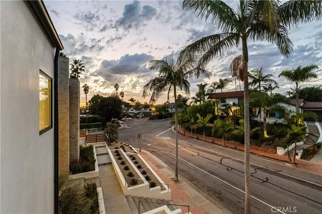 a view of a yard with potted plants