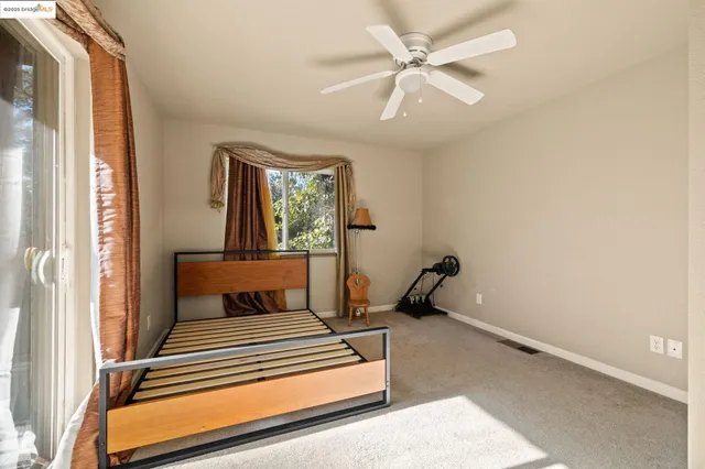 a view of a mountain in the distance in a field