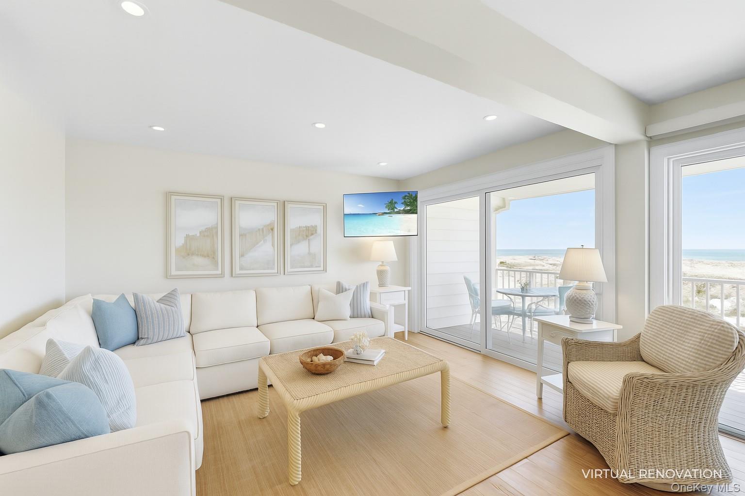 279 Dune Road, Unit 2 Westhampton Beach, NY 11978 - Photo 11 of 45 a living room with furniture and a large window