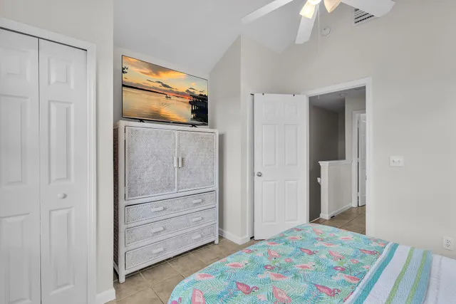 a bedroom with a bed and furniture