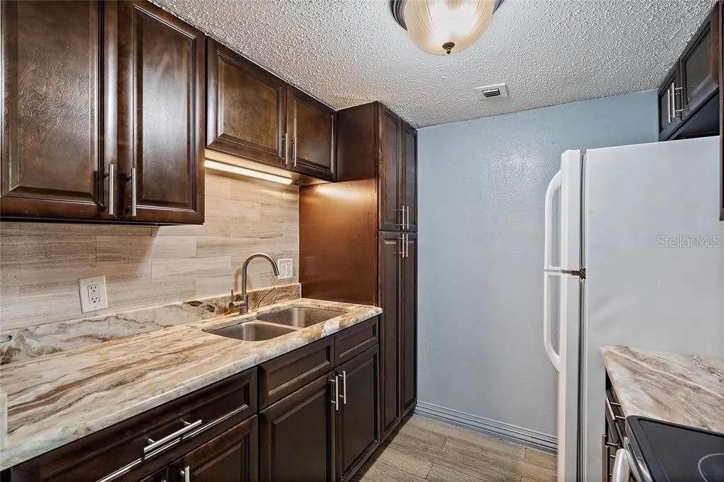 379 47th Avenue North, Unit 103 St. Petersburg, FL 33703 - Photo 13 of 24 a kitchen with stainless steel appliances granite countertop a refrigerator and a sink