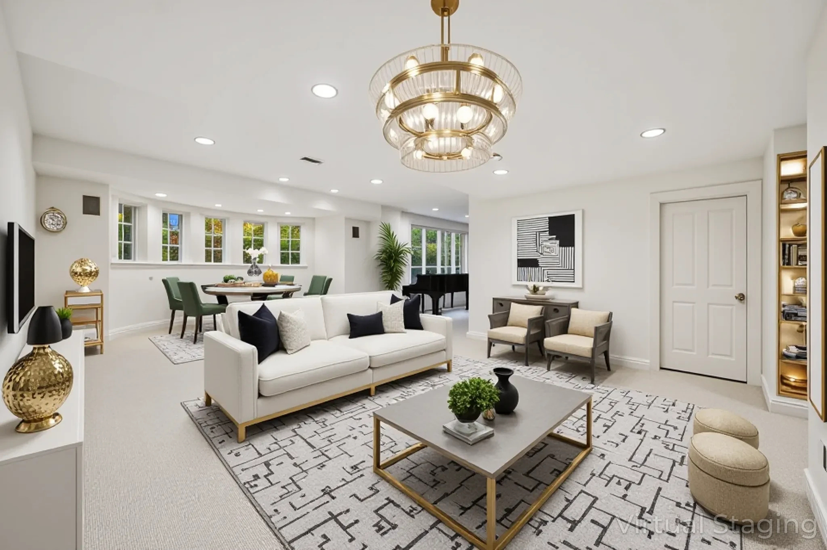 130 Maple Hill Road Glencoe, IL 60022 - Photo 32 of 47 a living room with furniture chandelier and a table