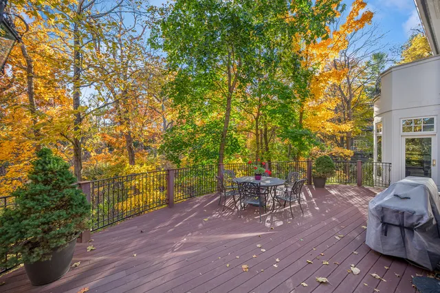 a view of a patio with table and chairs and potted plants