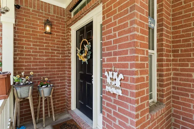 a brick building with a door