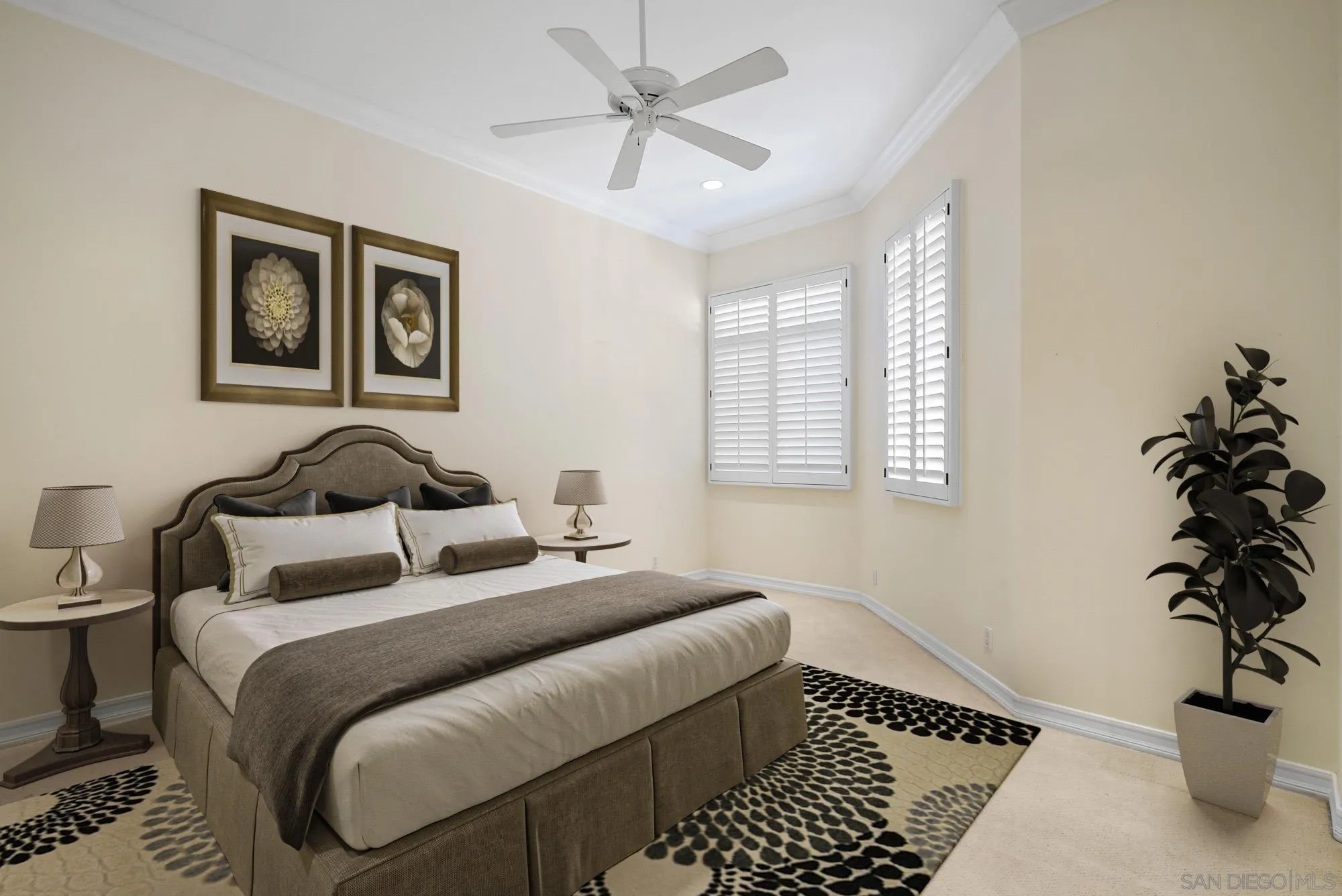 7836 Ivanhoe Avenue La Jolla, CA 92037 - Photo 17 of 31 a bedroom with bed and a potted plant