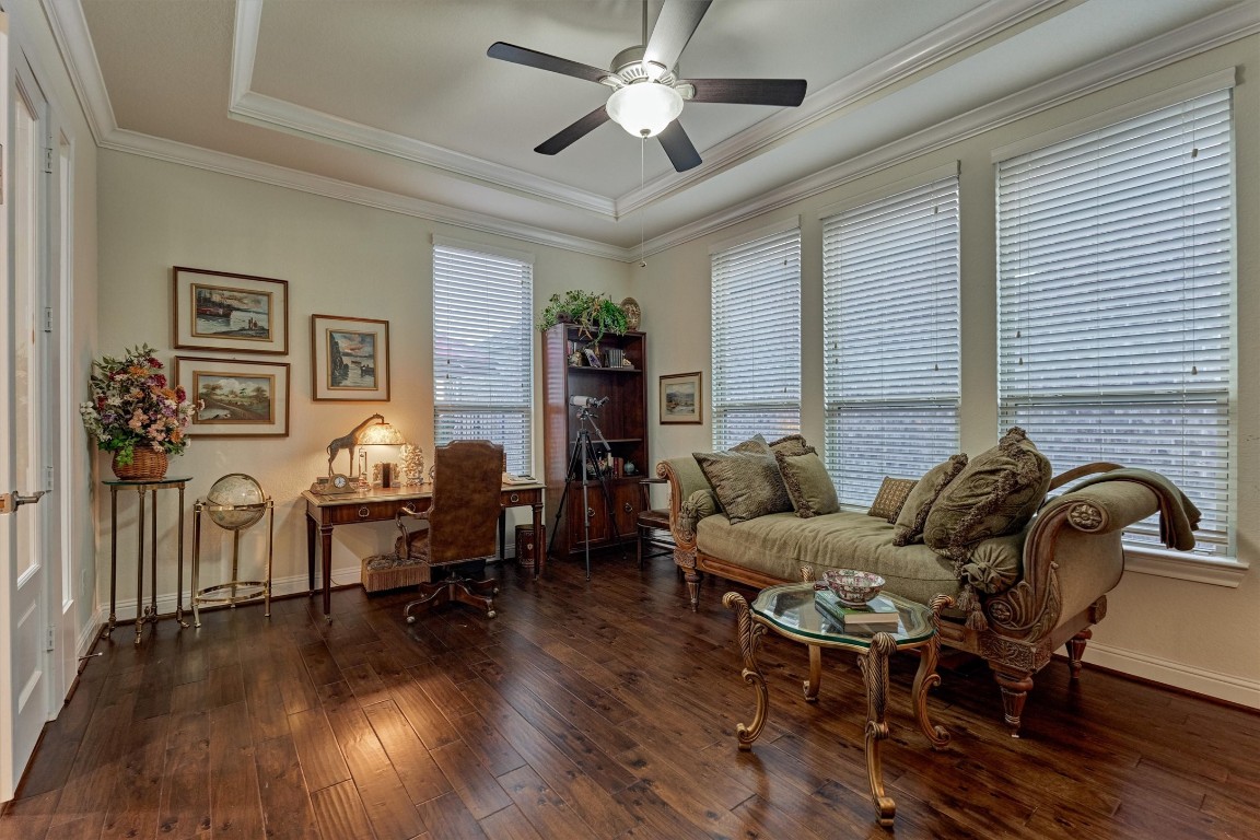 7430 Kearney Hill Lane Spring, TX 77389 - Photo 10 of 47 Another shot of the Study showcasing the tray ceiling, rich floors and lots of natural light