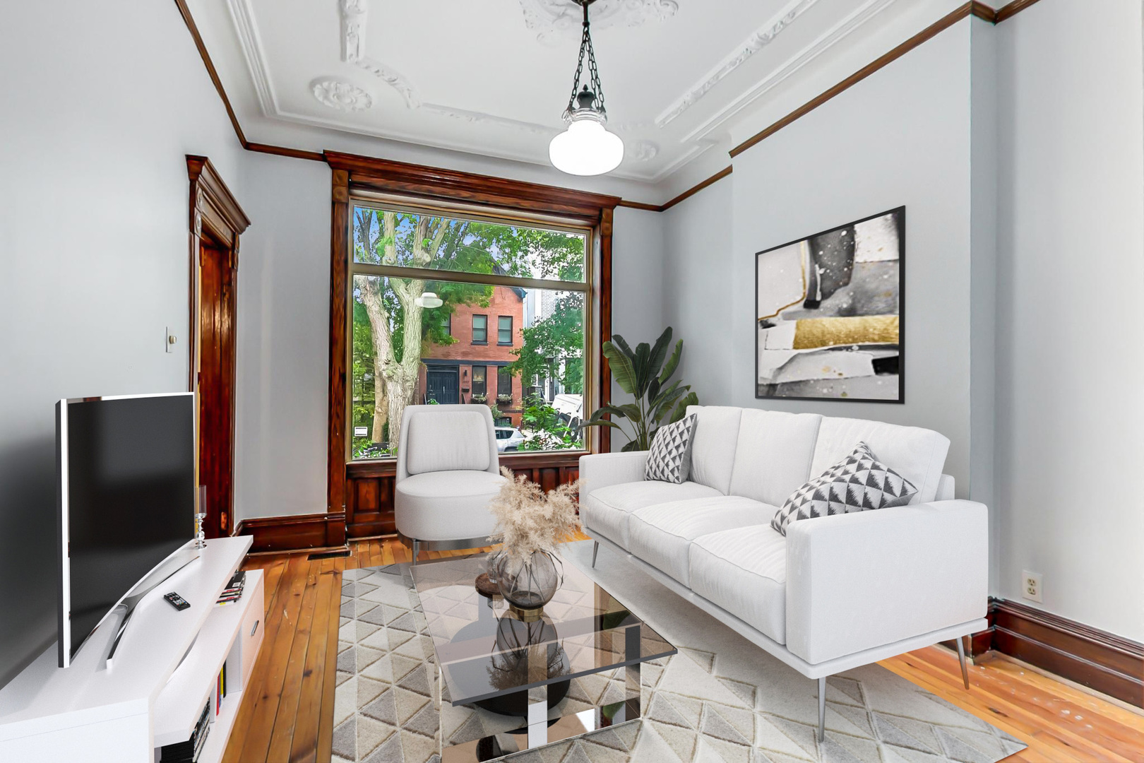 2035 West Rice Street Chicago, IL 60622 - Photo 2 of 27 a living room with furniture and a flat screen tv