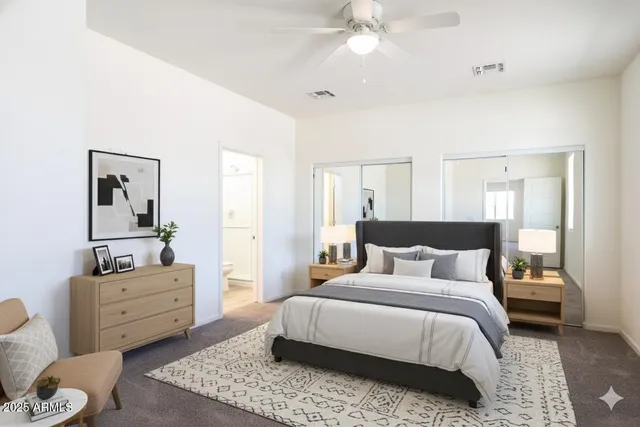 an empty room with a bathroom