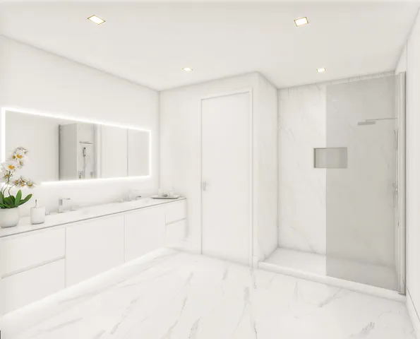 a spacious bathroom with a tub and a shower