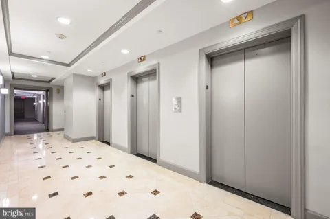 a large space with a large mirror