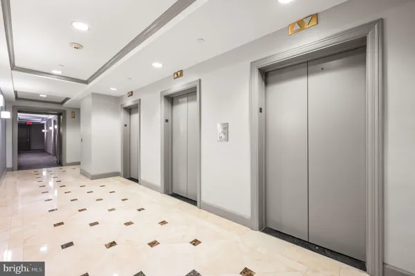 a large space with a large mirror