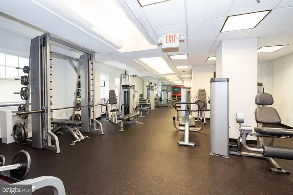 a view of a room with gym equipment
