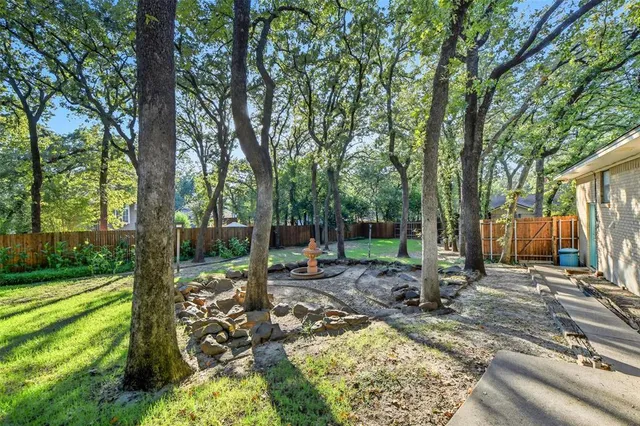a view of a backyard with a small cabin