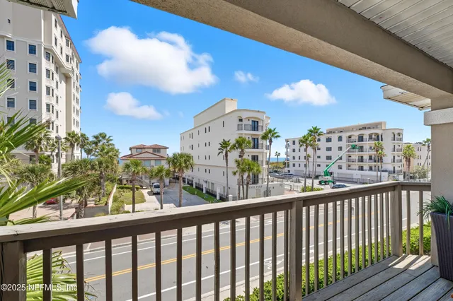 a view of a city from a balcony