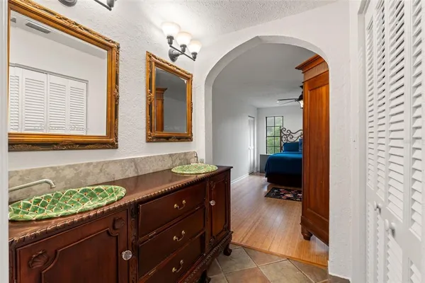 a view of a swimming pool with a patio