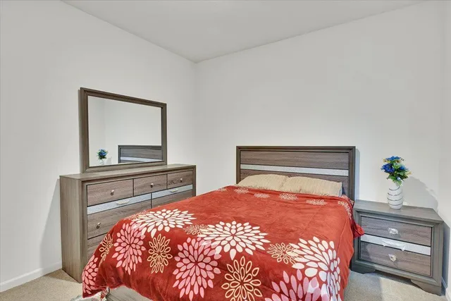 a bedroom with a bed and a dresser