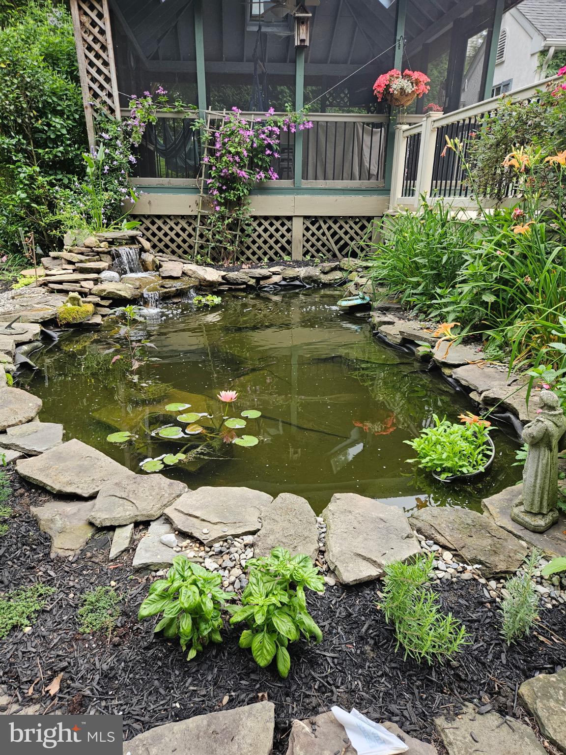 714 Gulph Road Wayne, PA 19087 - Photo 47 of 49 Tranquil garden pond with vibrant flora.