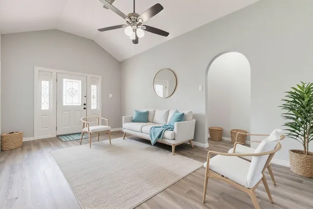 a living room with furniture