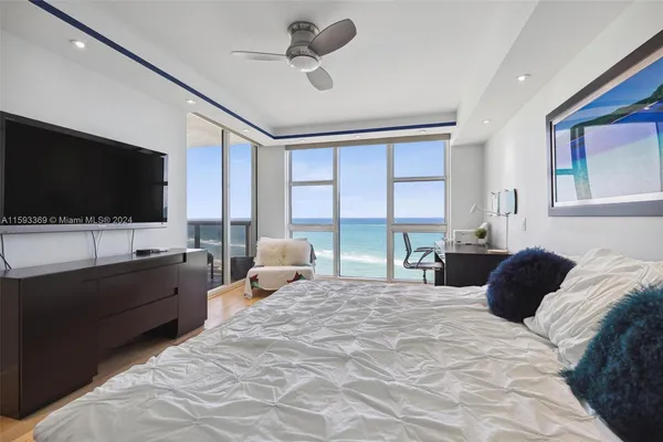 a bedroom with a bed and flat screen tv