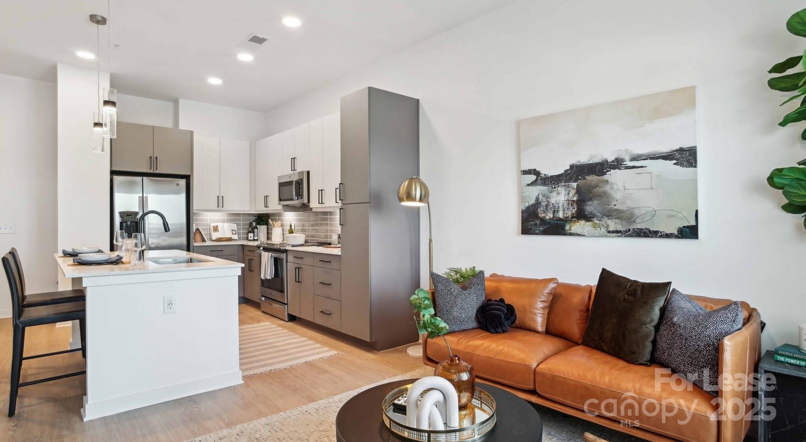 1133 Harding Place, Unit C2 Charlotte, NC 28204 - Photo 24 of 41 a living room with stainless steel appliances furniture and a kitchen view