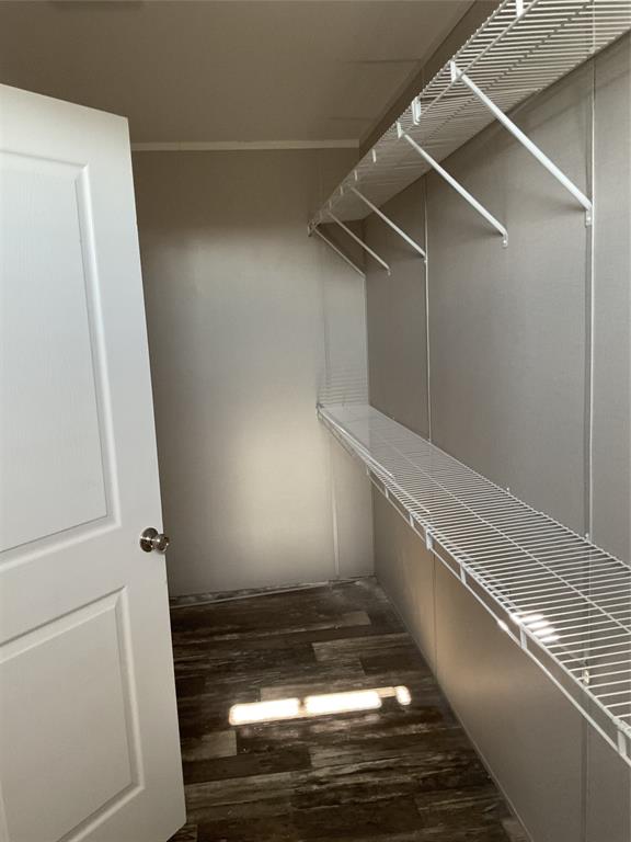 137 Firefly Drive Springtown, TX 76082 - Photo 7 of 12 Walk-in closet with multi-tier wire shelving, wood-finish flooring, and a paneled interior door