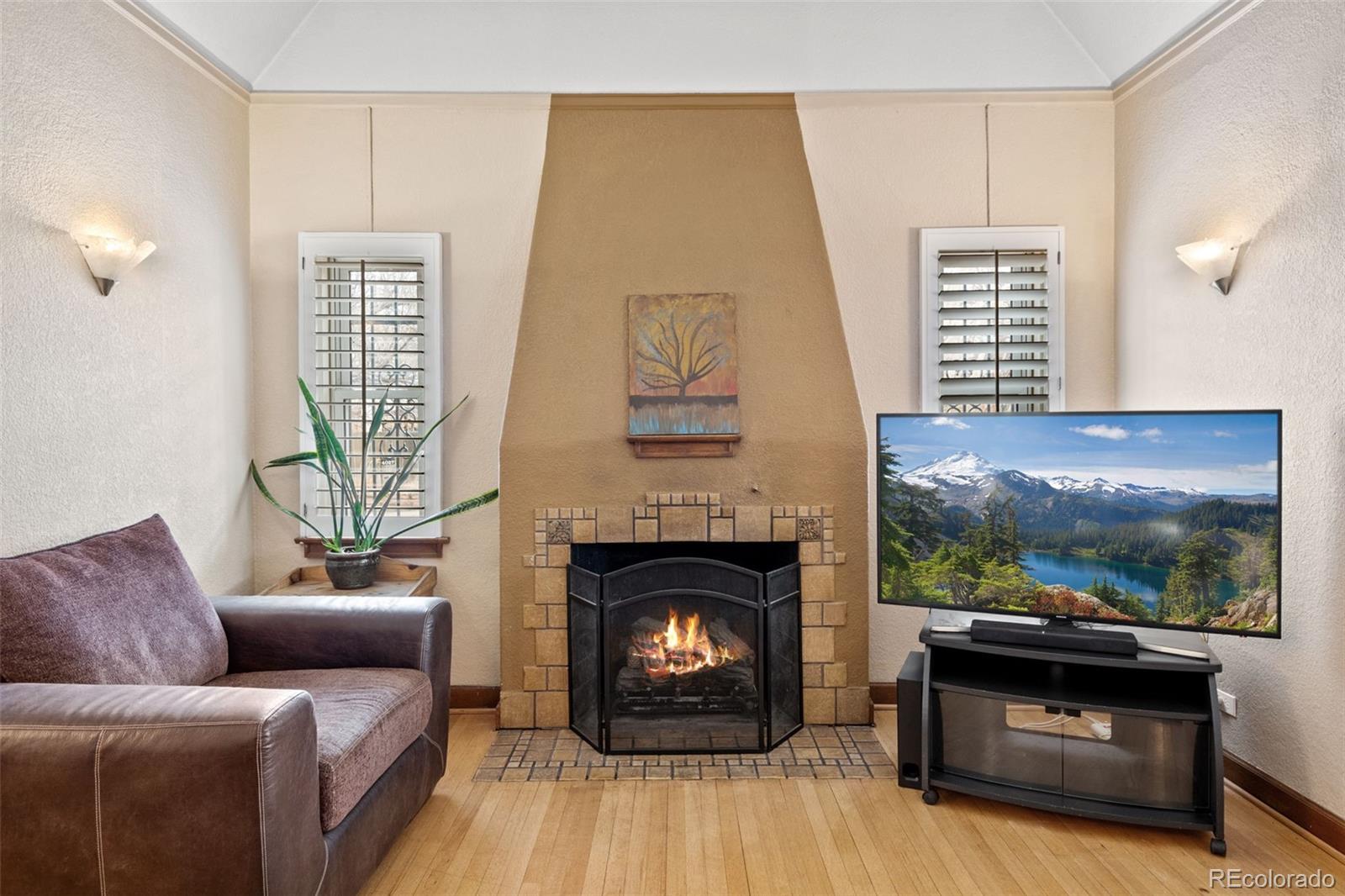 2995 Albion Street Denver, CO 80207 - Photo 9 of 40 a living room with furniture and a fireplace