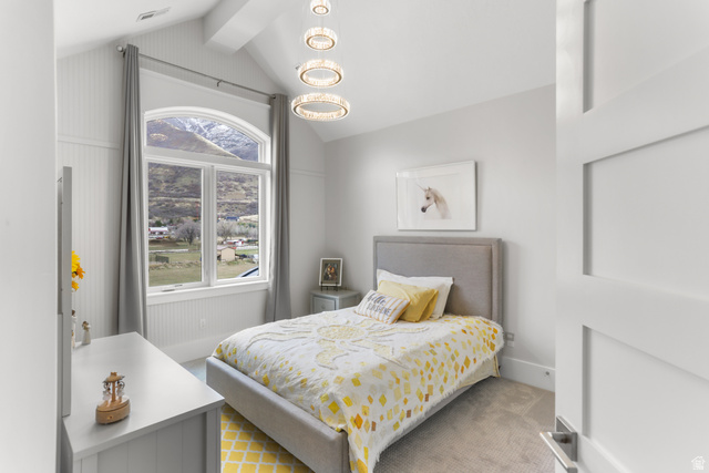 1354 South 800 East Mapleton, UT 84664 - Photo 51 of 129 Bedroom featuring hanging lights and light colored carpet