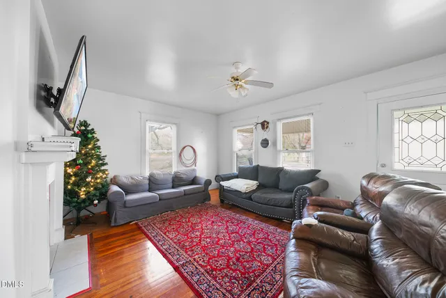 a living room with furniture or couch and a potted plant