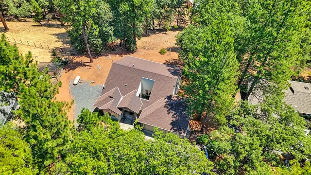 a view of a city with lush green forest
