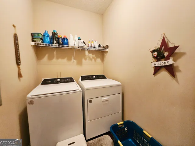 a garden view with a seating space