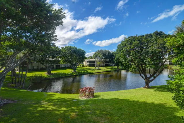 a view of a lake with a yard