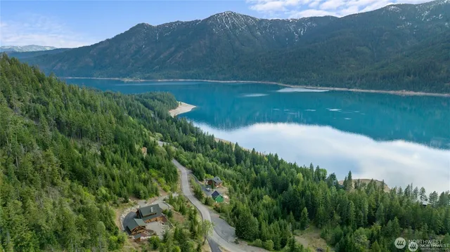 a view of a lake with a mountain in the background