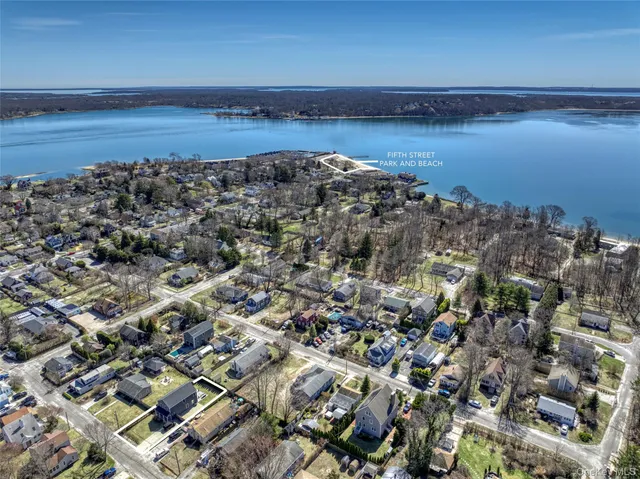 an aerial view of a ocean beach