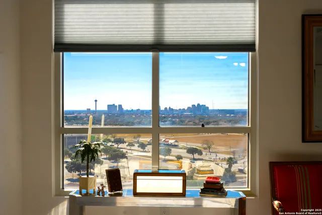 a view of a building from a window