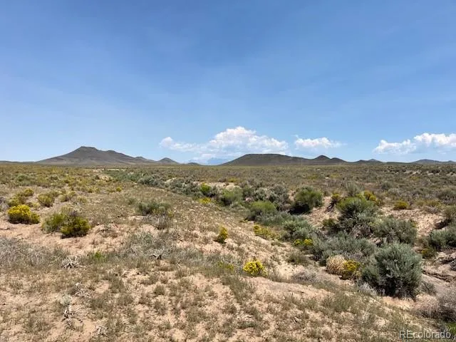 a view of a town with mountains in the background