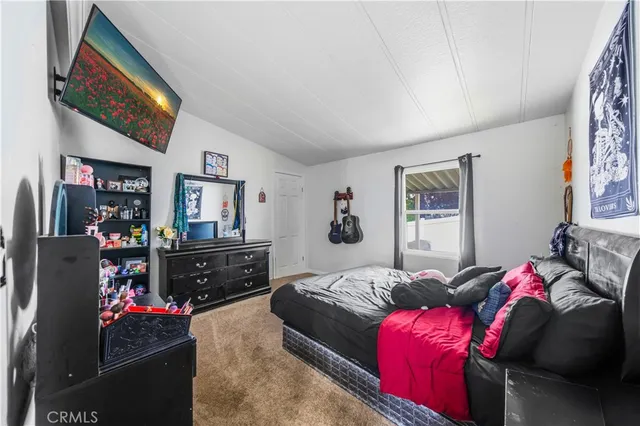 a bedroom with a bed and a dresser