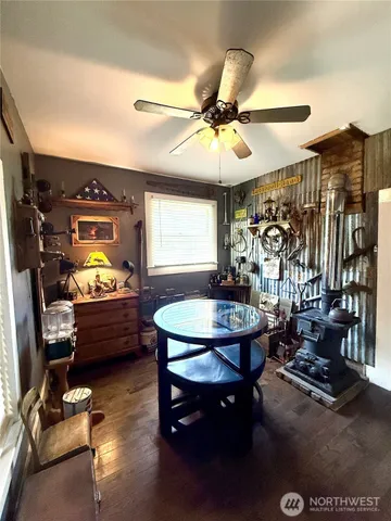 a front view of a house with patio