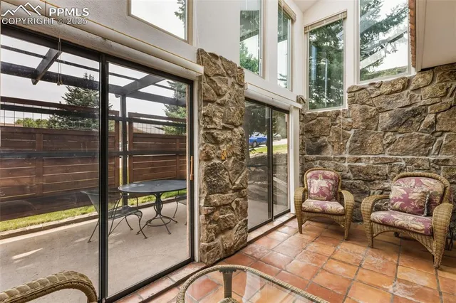 a balcony with couch