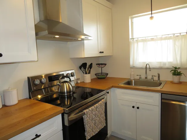 a view of a building with a street