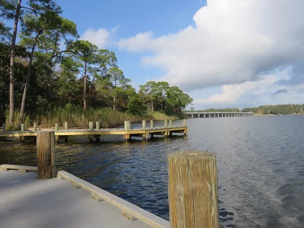 a view of a lake with a outdoor space