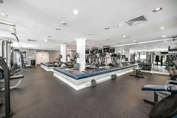 a view of a room with gym equipment