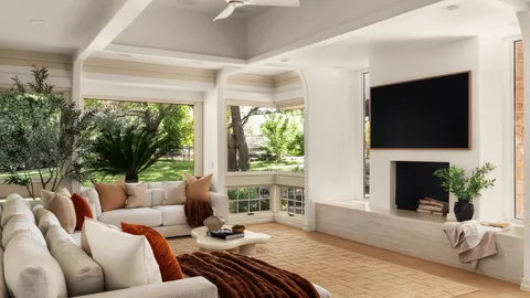 a view of a dining room with furniture and window